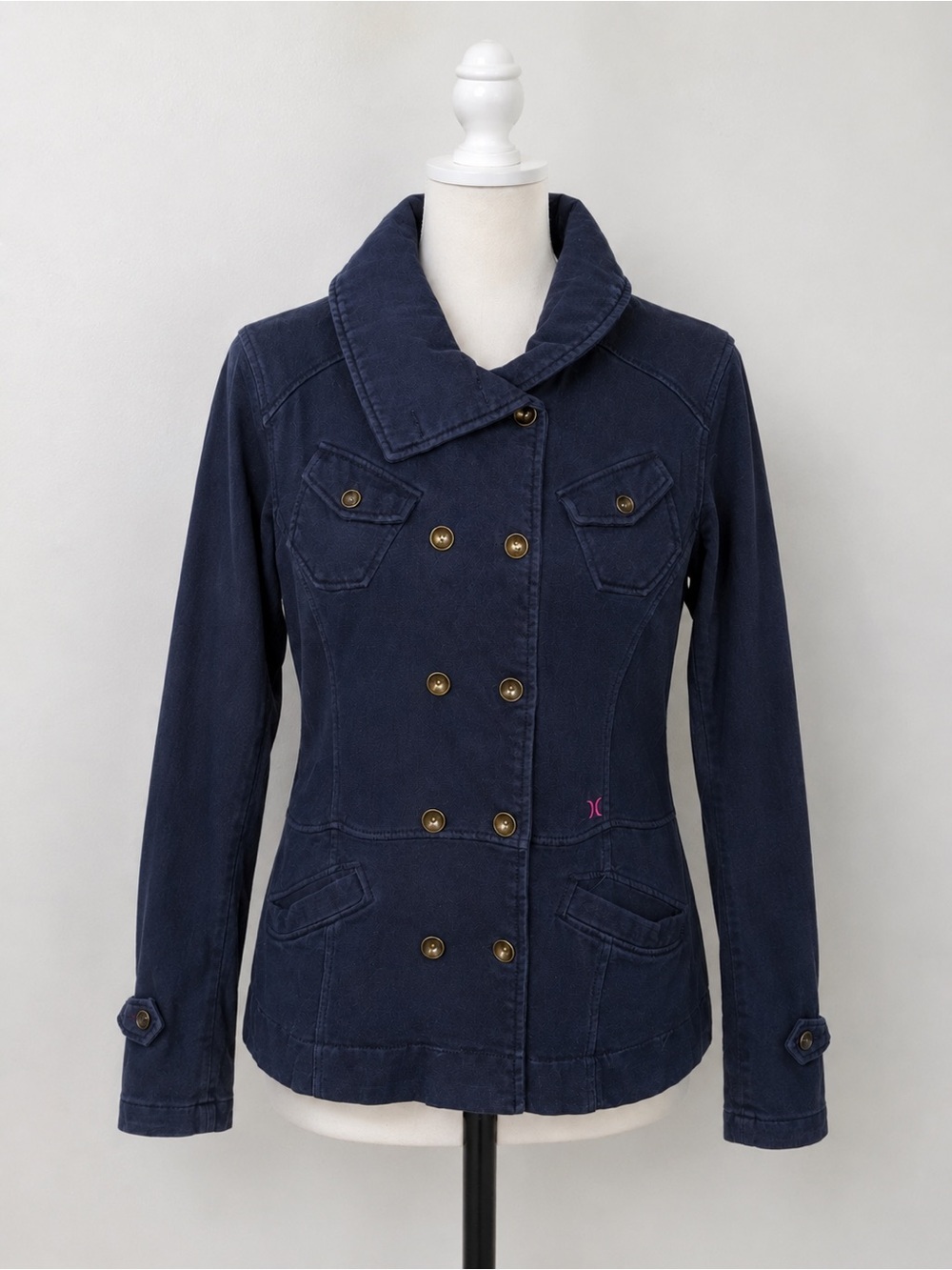Hurley Women’s Navy Double Breasted Jacket Approx S/M 100% Cotton Y2K
